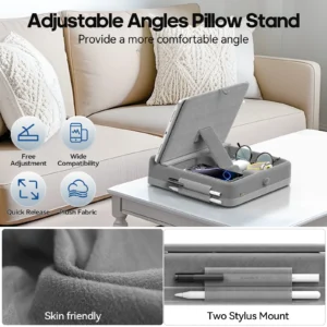 Soporte de Almohada para Tablet con Almacenamiento: Soporte Plegable para iPad - Ideal para Cama, Regazo y Escritorio con Base Suave y Ajustable - Imagen 2