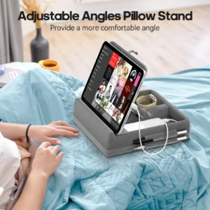 Soporte de Almohada para Tablet con Almacenamiento: Soporte Plegable para iPad - Ideal para Cama, Regazo y Escritorio con Base Suave y Ajustable - Imagen 4