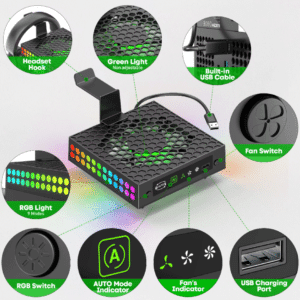 Ventilador de Refrigeración RGB para Xbox Series X - Sistema de Enfriamiento con Filtro de Polvo, Controlador y Soporte para Auriculares - Imagen 4